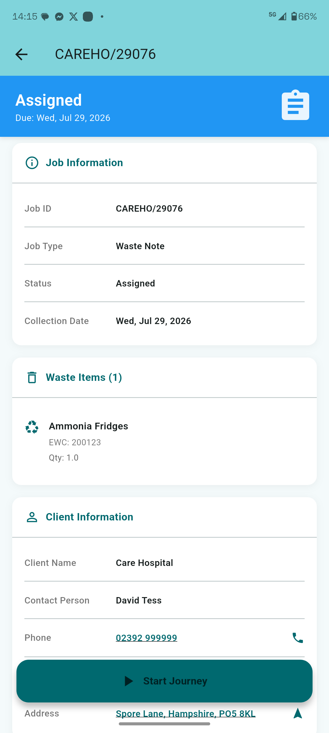 Job Details screen