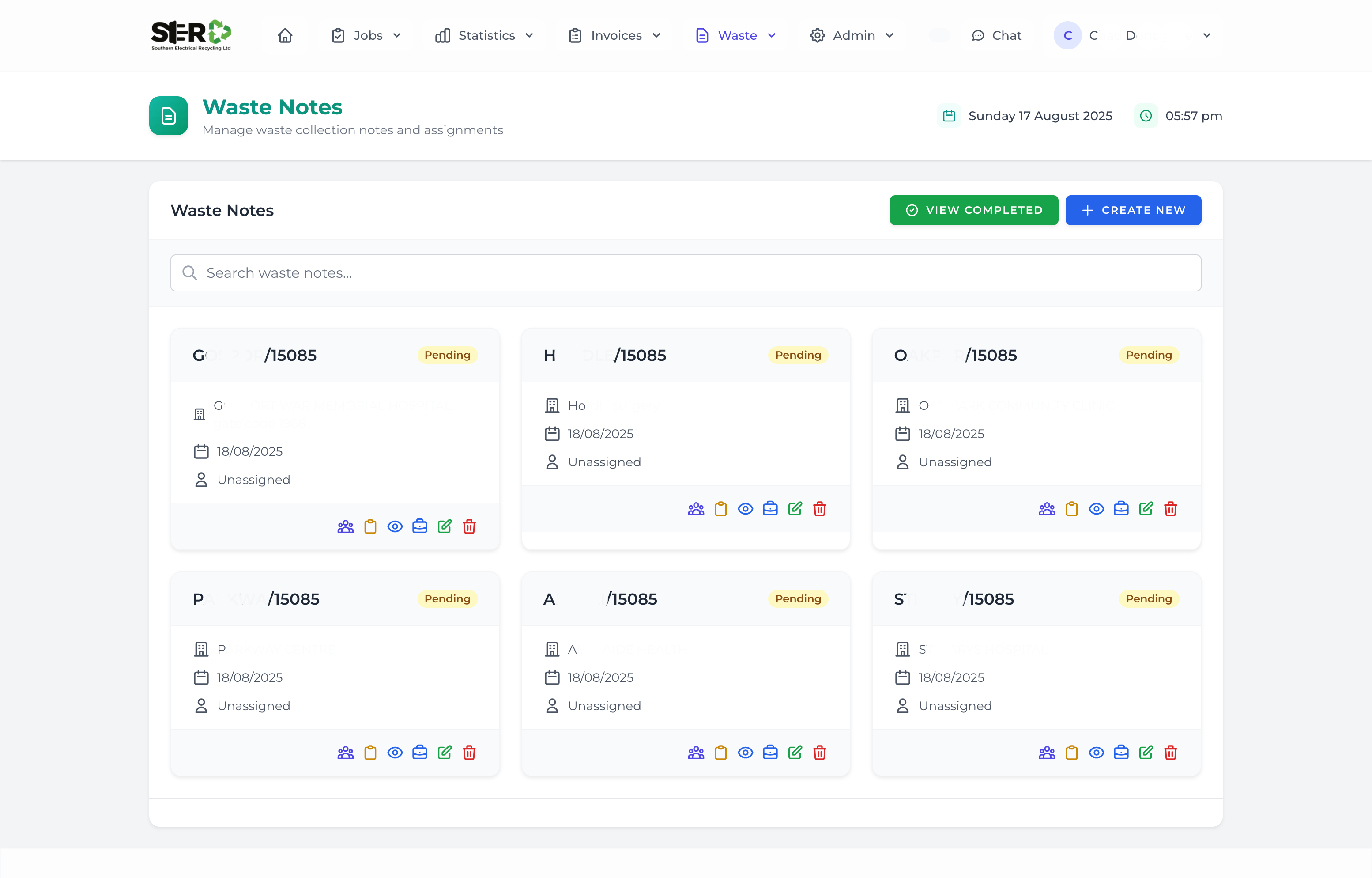 Waste Note Management Dashboard